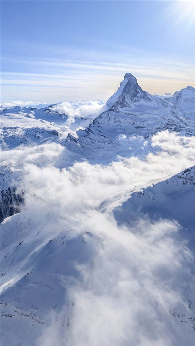 1080x1920 White Sunny Clouds Snow Landscape - mountains iPhone 8 Wallpaper