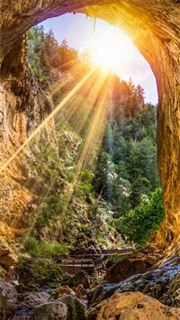 Mountain Cliff Cave Sunshine Scenery wallpaper