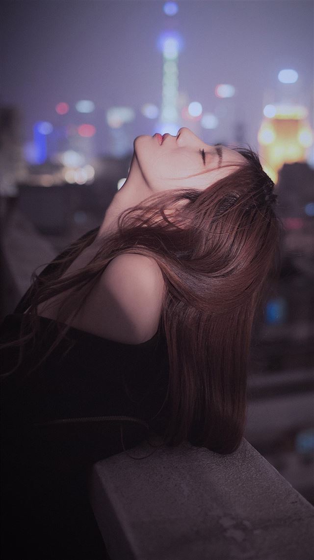1080x1920 Night City Looking Up Beauty Girl -  iPhone 8 Wallpaper