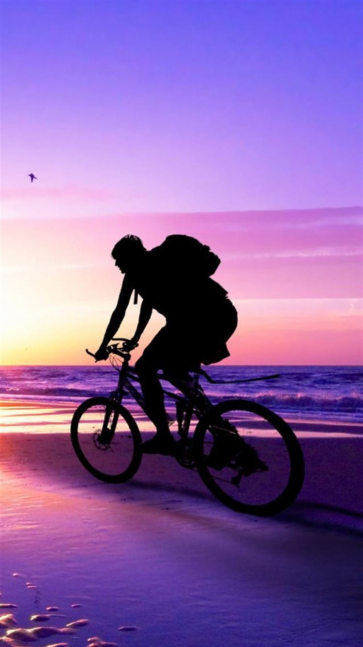 Nature Cycling Seaside Sunset Beach iPhone 8 Wallpapers Free Download