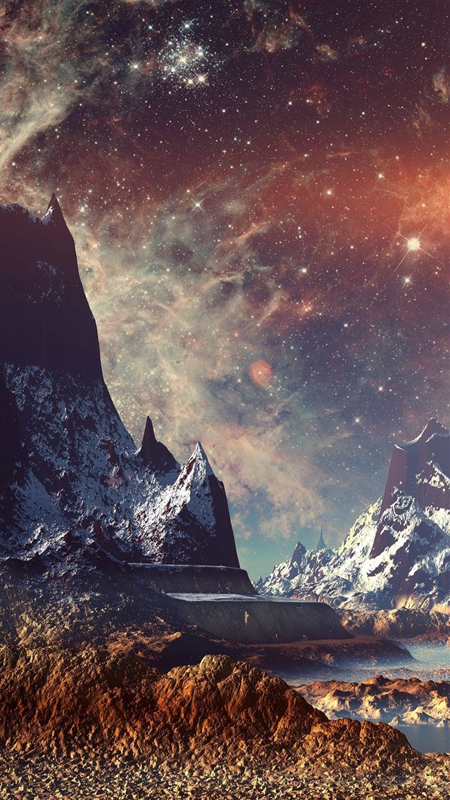 1080x1920 Dream Space World Mountain Sky Star Illustration Flare - yellow iPhone 8 Wallpaper