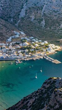 Greece Beach Town Sea Mountain Summer Vacation wallpaper