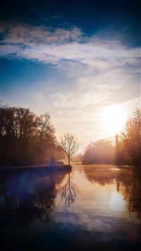 Lake Calm Tree Mountain Sunny Day Nature Vignette wallpaper