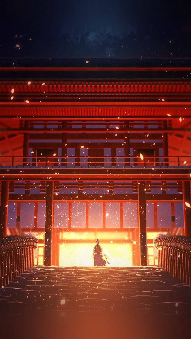 1080x1920 Anime Painting Temple Red Art Illustration - painting iPhone 8 Wallpaper