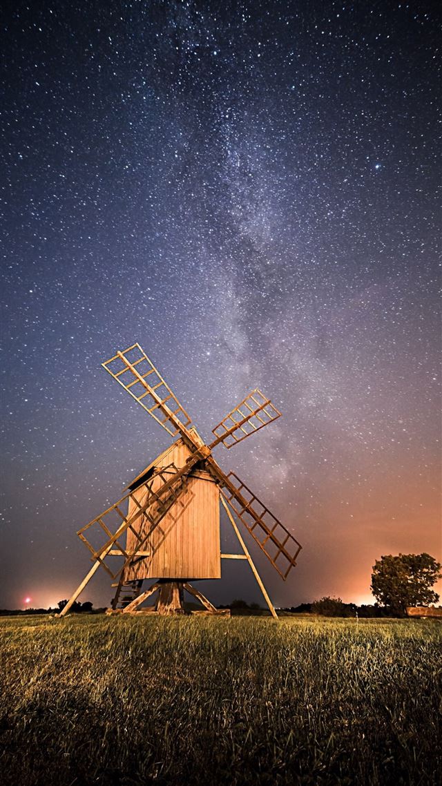 1080x1920 Night Wide Pinwheel Starry Skyscape Grassland - night iPhone 8 Wallpaper