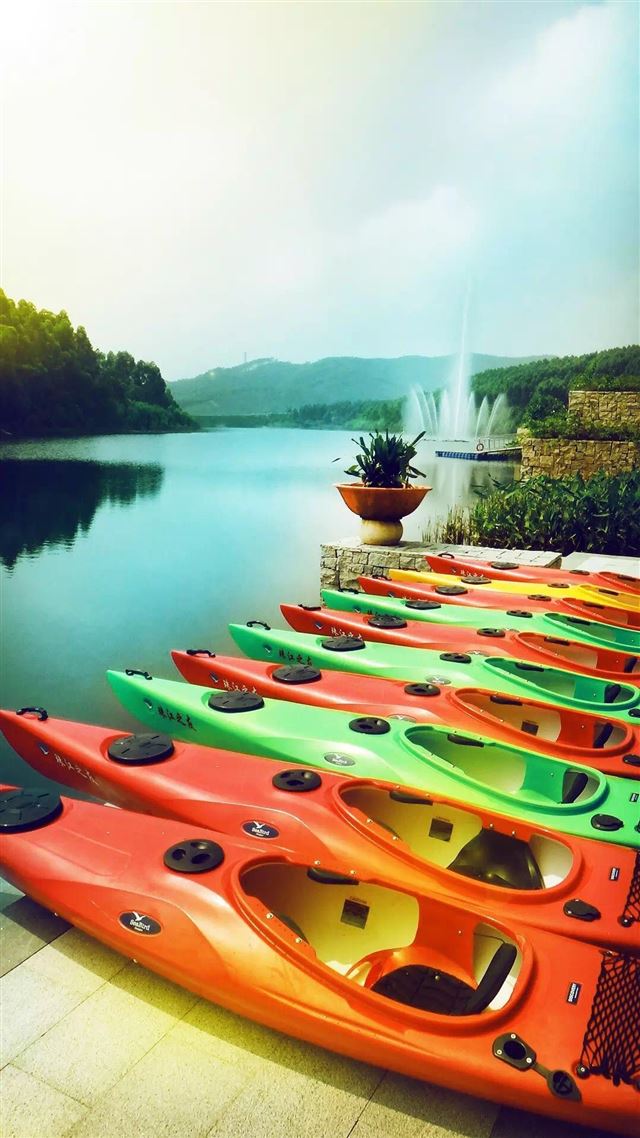 1080x1920 Summer Canoeing In Place Calm River Bank - brown iPhone 8 Wallpaper