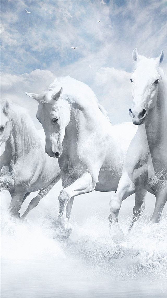 1080x1920 White Horses Water Sky Illustration Art - water iPhone 8 Wallpaper