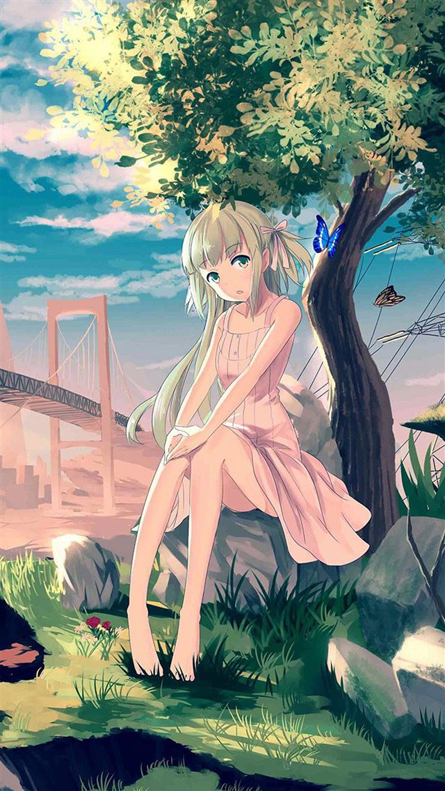 1080x1920 Cute Anime Girl Sunset Illustration Art - bridge iPhone 8 Wallpaper
