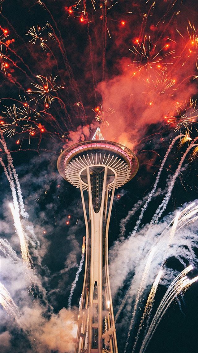 1080x1920 Firework Night Sky Lovely Tower City - night iPhone 8 Wallpaper