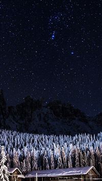 Night Mountain Sky Space Star Cold Winter wallpaper