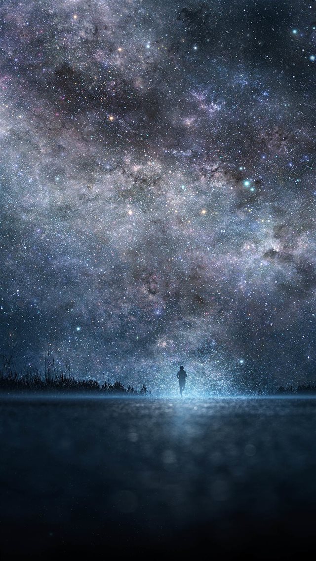 1080x1920 Amazing Shiny Starry Skyscape Lonely Man Shadow - skyline iPhone 8 Wallpaper