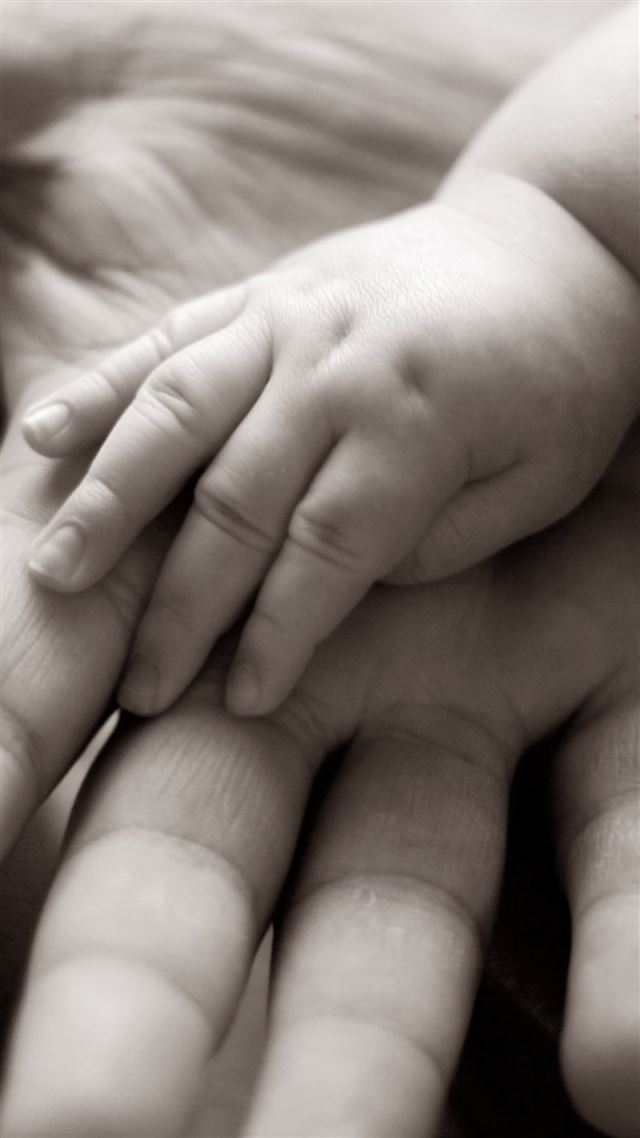 1080x1920 Warm Baby Hands In Parents Hand - grayscale iPhone 8 Wallpaper