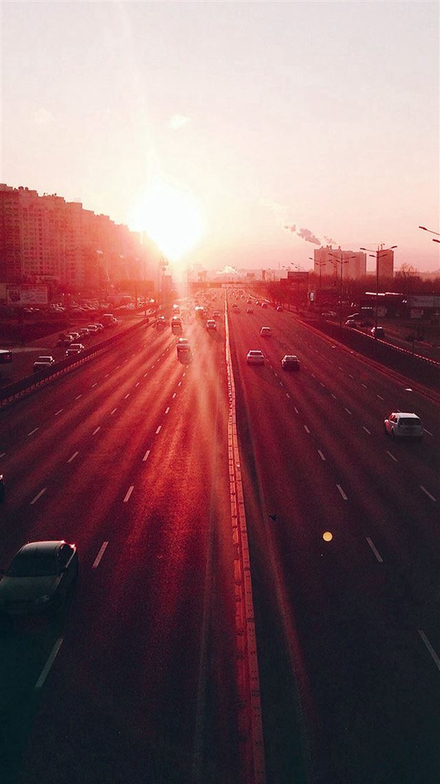 1080x1920 City Sunset Road Car Red Flare - traffic iPhone 8 Wallpaper