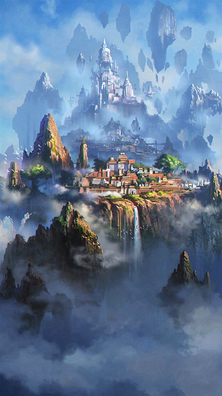 Cloud Town Fantasy Anime Illustration Art Iphone 8 Wallpapers Free