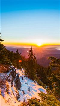 Mountain Snow Winter Sunset Wood Nature wallpaper