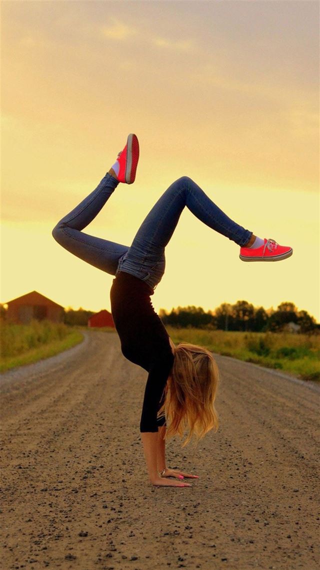 1080x1920 Turn A Somersault Road Young Sports Girl - road iPhone 8 Wallpaper