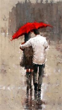 Rainy Romantic Lover Couple Back Art wallpaper