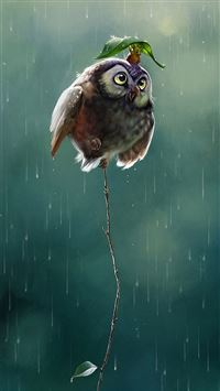 Cute Owl Flying High Rainy Day Covering Leaf wallpaper