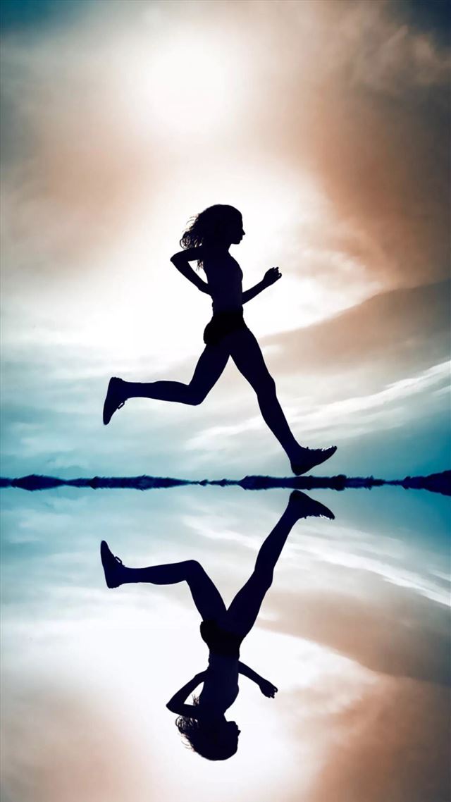 1080x1920 Bright Running Silhouette Reflection Skyline - skyline iPhone 8 Wallpaper