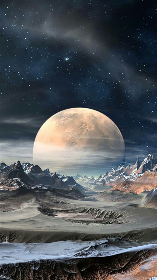 1080x1920 Nature Super Moon Planet Rocky Landscape - shiny iPhone 8 Wallpaper
