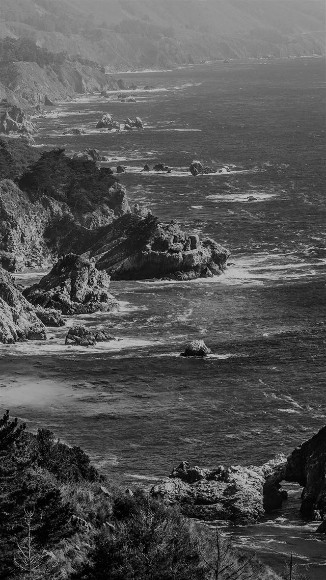 1080x1920 Sea Ocean Rock Nature Mountain Summer Dark Bw - grayscale iPhone 8 Wallpaper