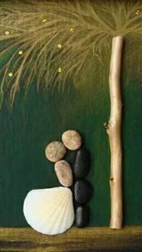 Pebble Stack Shell Design Kissing Couple Artwork wallpaper