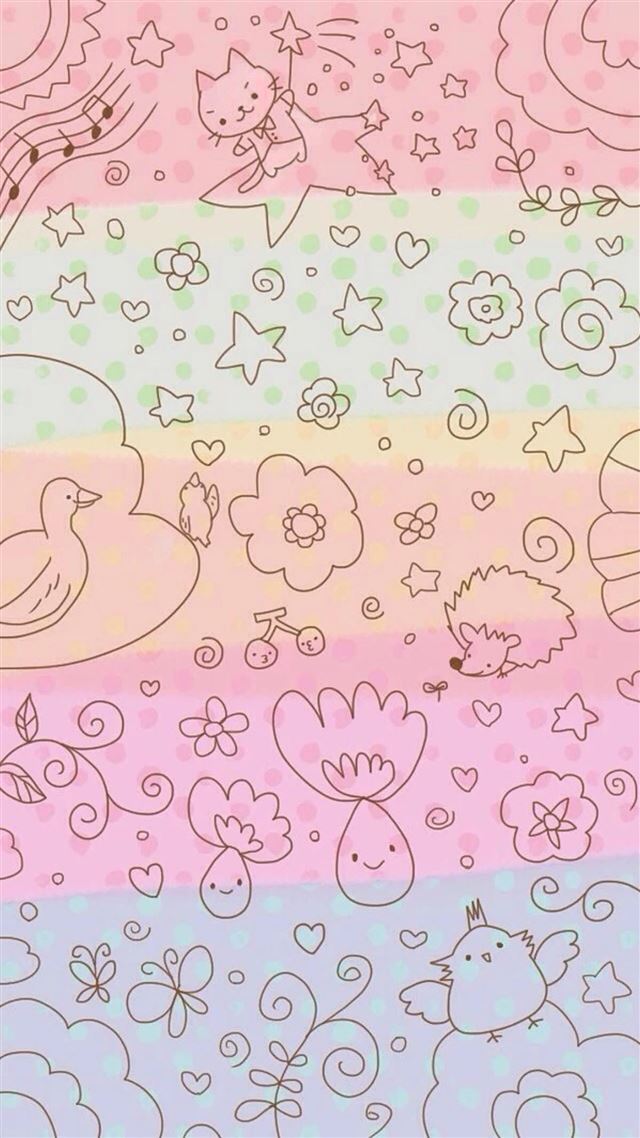 1080x1920 Dreamy Anime Cute Kitten Pattern Painting Background - yellow iPhone 8 Wallpaper