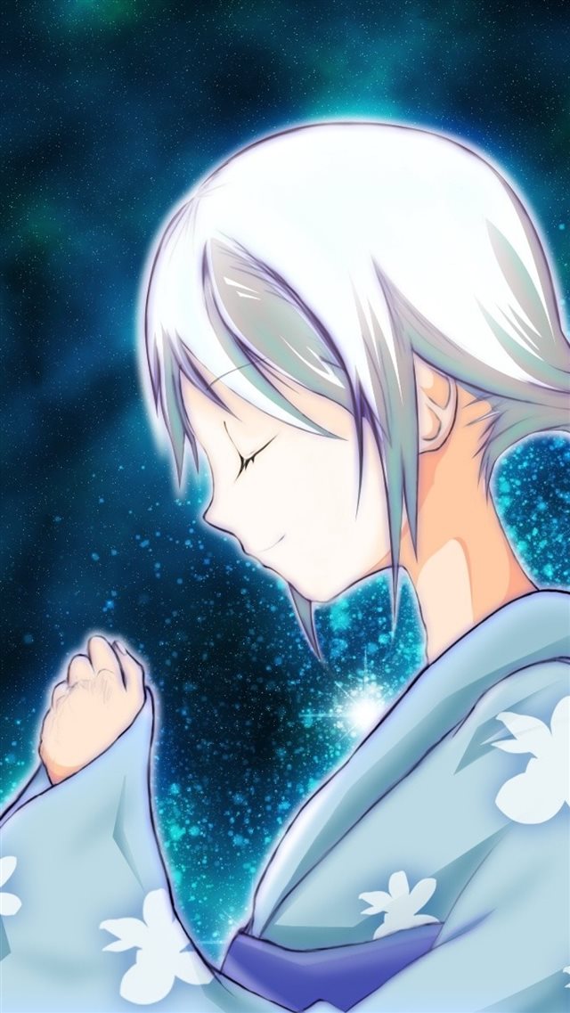 1080x1920 Anime Girl Glow Outer Space Kimono Smile - cute iPhone 8 Wallpaper