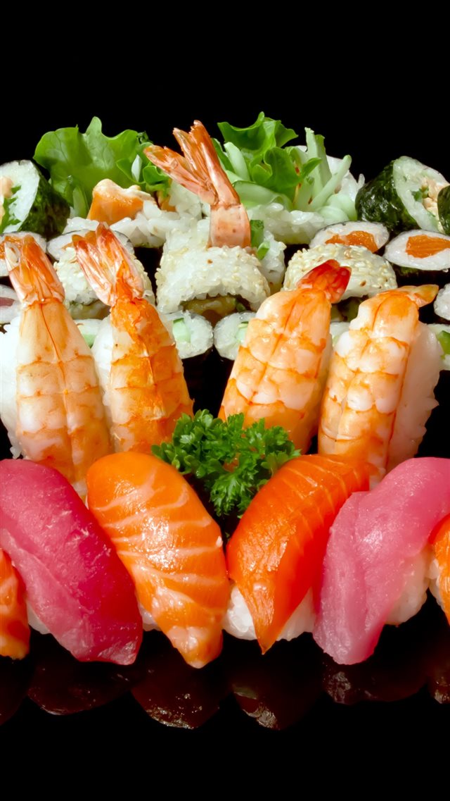 1080x1920 Rolls Sushi Plate A Lot Seafood - yellow iPhone 8 Wallpaper