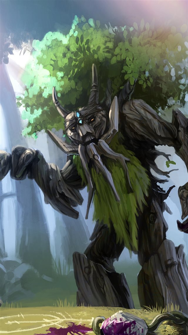 1080x1920 Dota 2 Treant Protector Trees Art - yellow iPhone 8 Wallpaper
