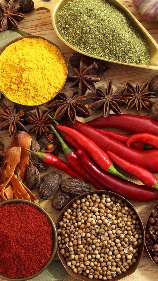 1080x1920 Spices Seasonings Red Pepper Black Pepper Star Anise Onion Ginger Garlic Walnuts Bay Leaf - food iPhone 8 Wallpaper