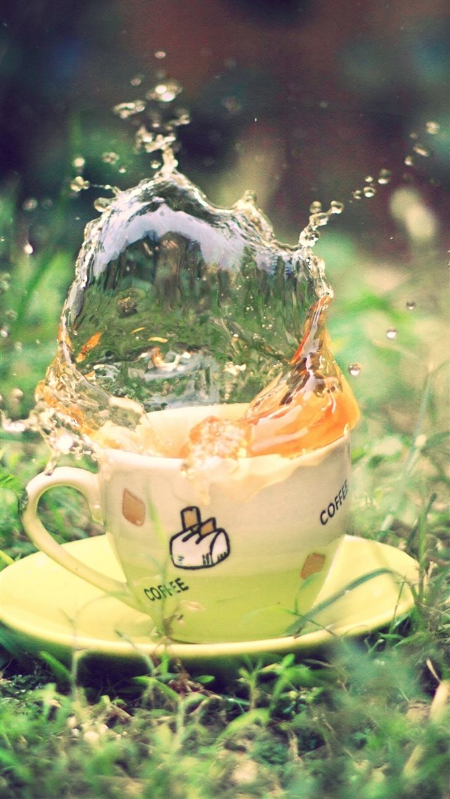 1080x1920 Tea Spray Earth Grass Saucer Green Cup - yellow iPhone 8 Wallpaper
