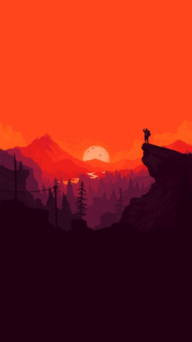 1080x1920 Nature Sunset Simple Minimal Illustration Art Red - pine trees iPhone 8 Wallpaper