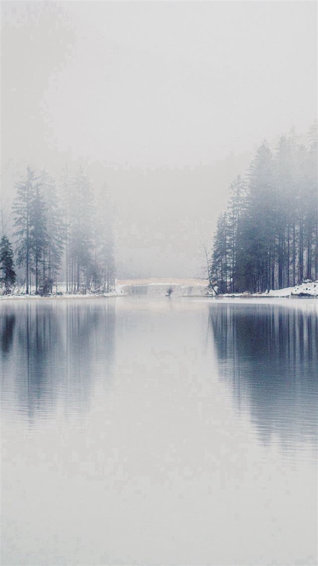 1080x1920 Winter Lake White Blue Wood Nature Fog - winter iPhone 8 Wallpaper