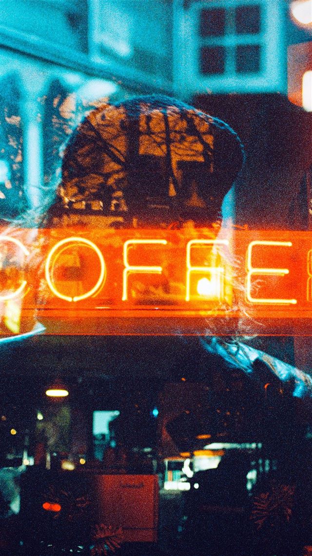 1080x1920 Coffee Neon Sign Night Illustration Art - yellow iPhone 8 Wallpaper