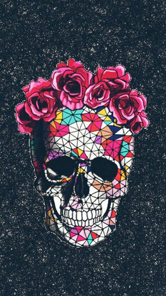 1080x1920 Colorful Skull Roses Space - polygon iPhone 8 Wallpaper