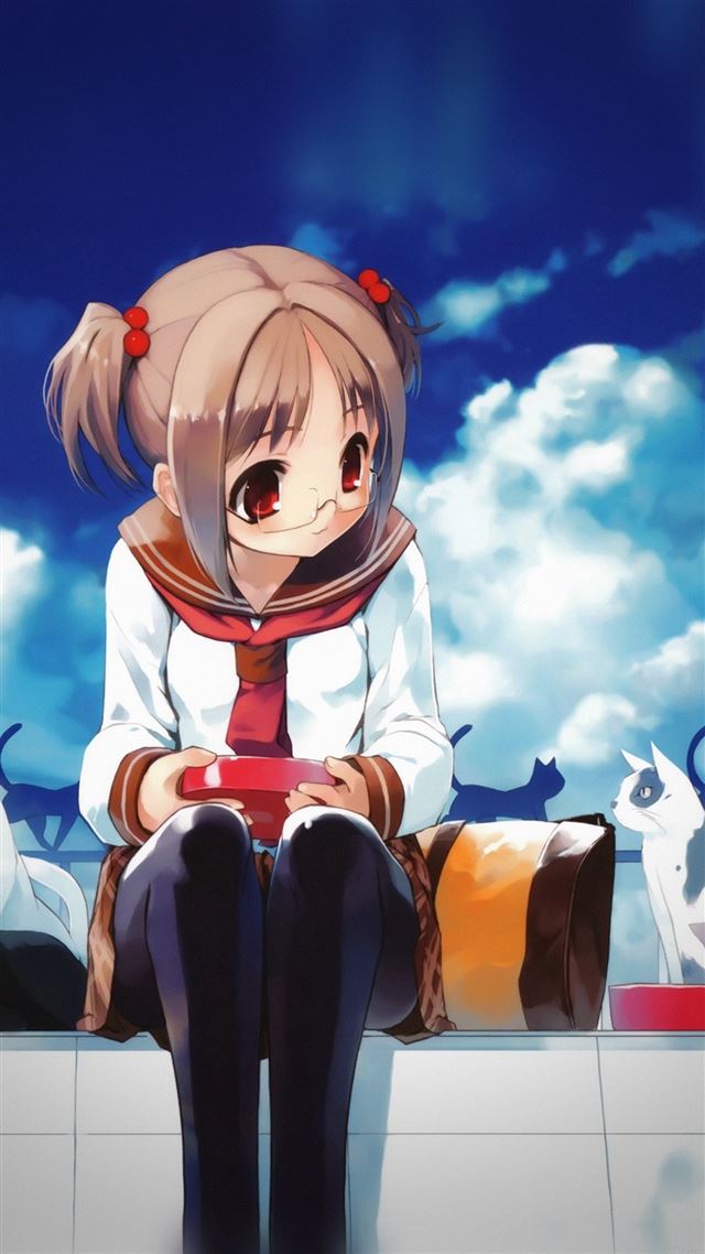 1080x1920 Girl And Cat Anime Illust Art Blue Day - cute iPhone 8 Wallpaper