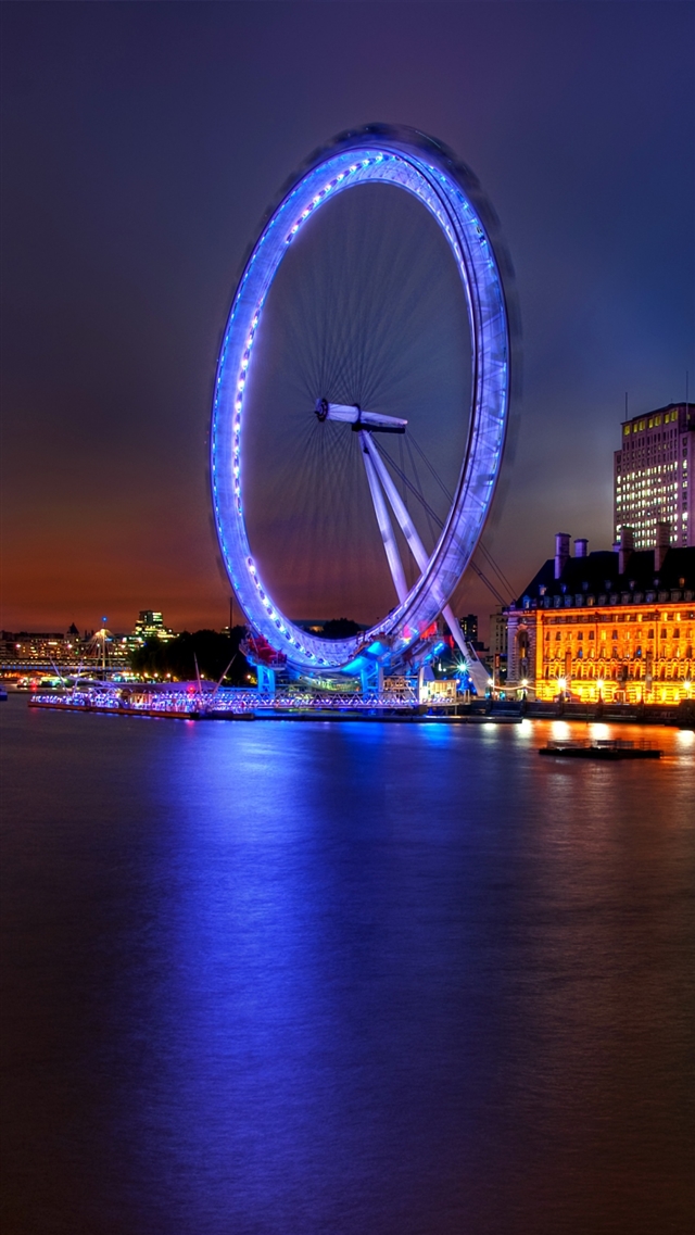 1080x1920 Ferris wheel night building  - gray iPhone 8 Wallpaper