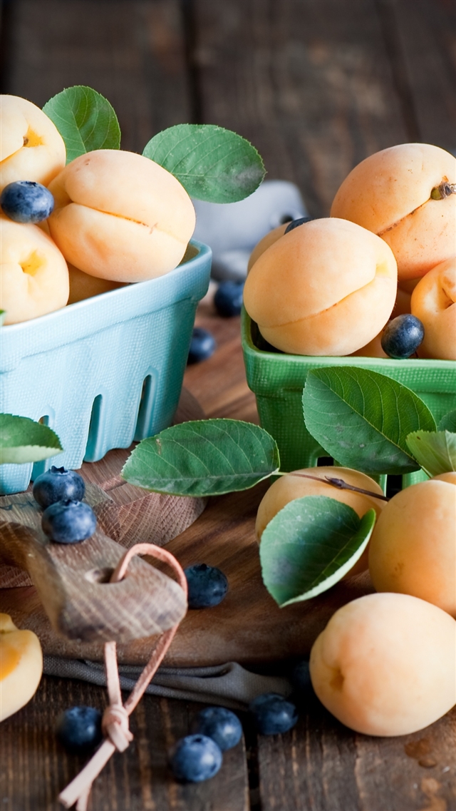 1080x1920 Apricots blueberries dishes fruit -  iPhone 8 Wallpaper