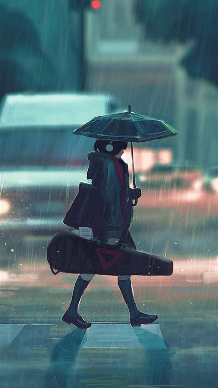 Rainy day anime girl iPhone Wallpapers Free Download