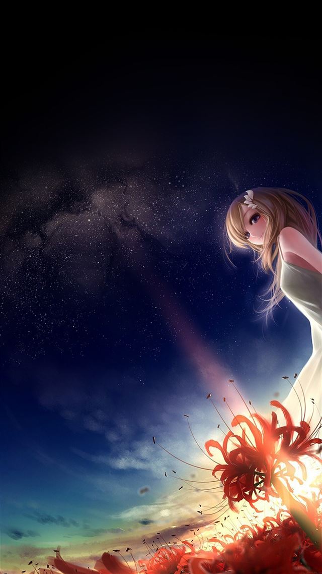 1080x1920 Anime girl in space - orange iPhone 8 Wallpaper