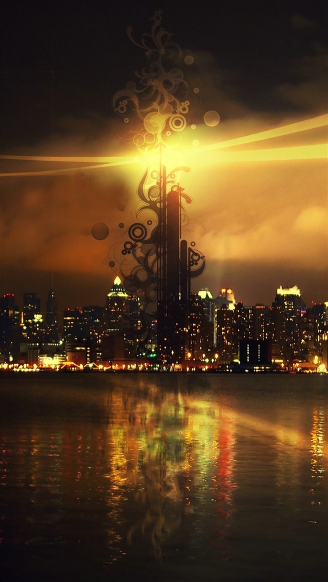 1080x1920 City patterns tower river evening - brown iPhone 8 Wallpaper