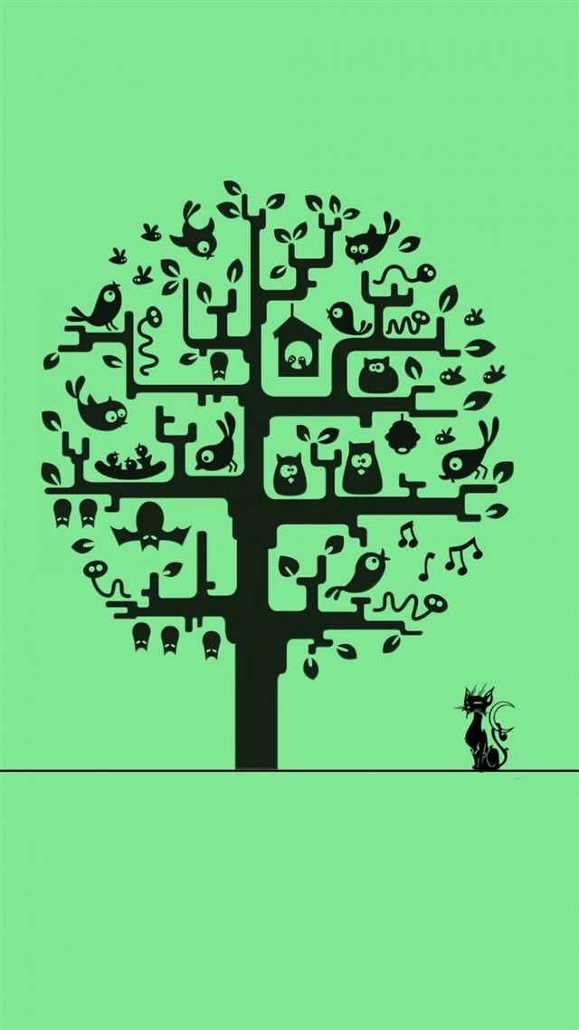 1080x1920 Art tree cat bird minimalism - minimalism iPhone 8 Wallpaper