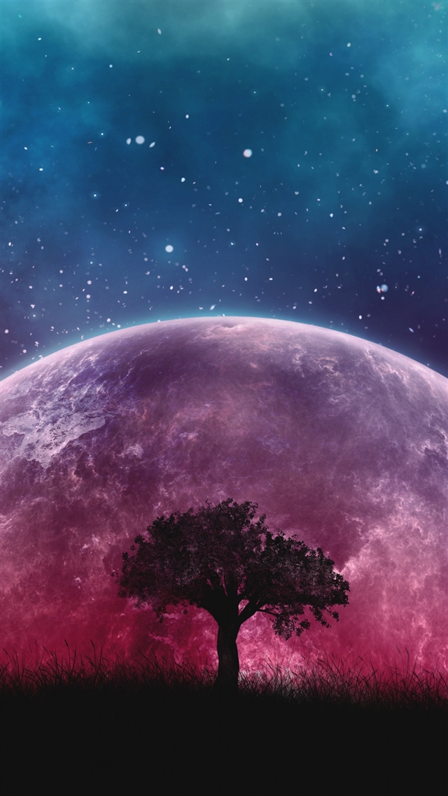 1080x1920 Tree planet stars galaxy art - blue iPhone 8 Wallpaper