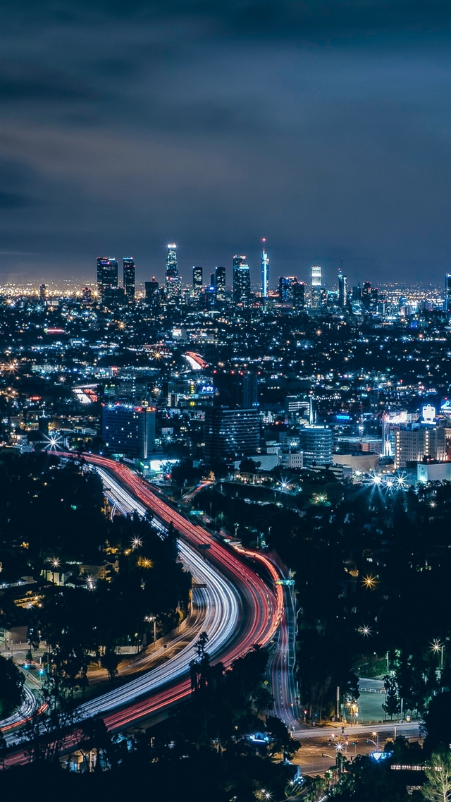 1080x1920 Skyscrapers night - road iPhone 8 Wallpaper