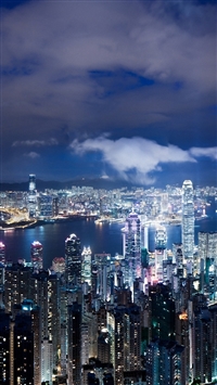 Hong Kong china night metropolis skyscrapers lights wallpaper