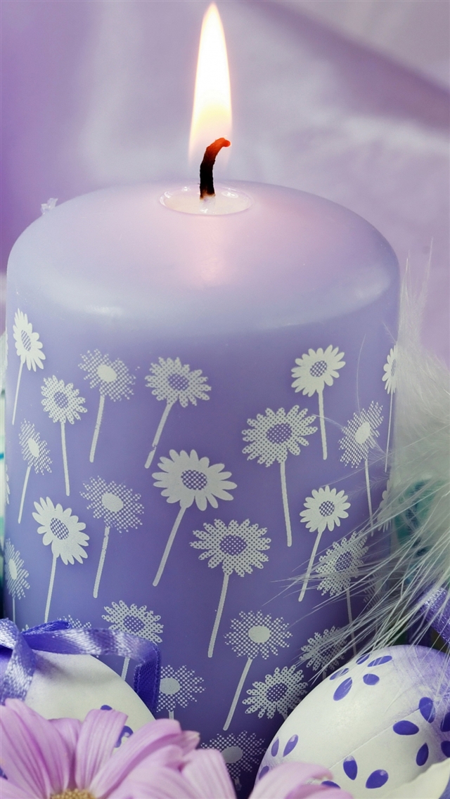 1080x1920 Candle eggs feathers flowers easter feast - blue iPhone 8 Wallpaper