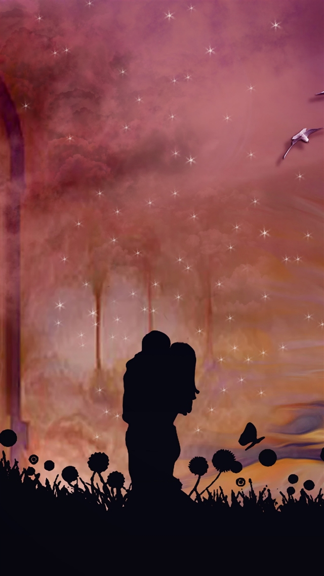 1080x1920 Couple hugs kiss silhouettes - couple iPhone 8 Wallpaper