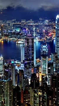 Hong Kong city night lights wallpaper