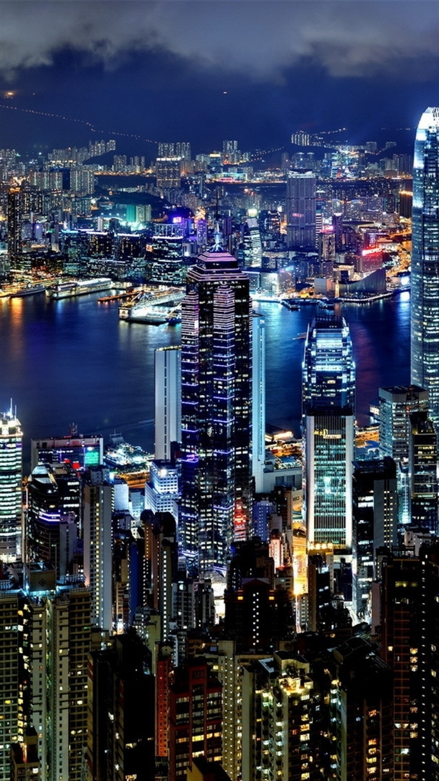 1080x1920 Hong Kong city night lights - yellow iPhone 8 Wallpaper